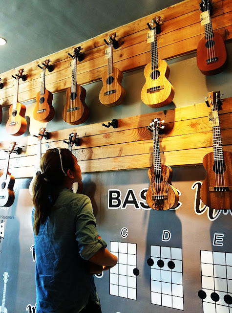 Ukuleles on display at UkeHUB Kafe in Mactan Island Lapulapu City Cebu Philippines